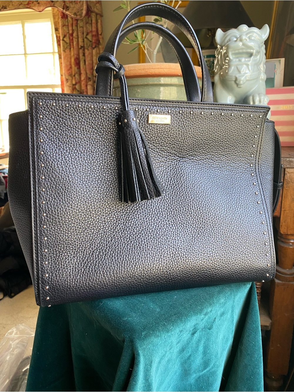 kate spade “west street Abby”Black Pebbled Leather bag with leather Tassel
